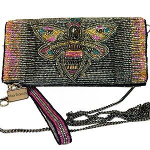 Mary Frances White Beaded Bow Clutch, Mini Elegant Formal Date Night
